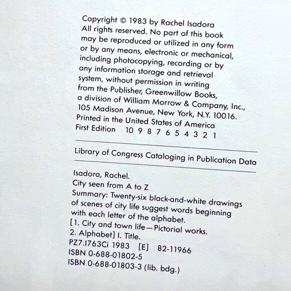 City Seen From A To Z By Rachel Isadora Hardcover 1983 First Edition Urban Art - Picture 2 of 9